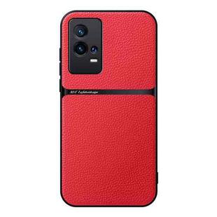 For vivo iQOO 8 Litchi Leather Magnetic Full Coverage Shockproof Phone Case(Red)