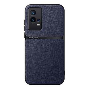 For vivo iQOO 8 Litchi Leather Magnetic Full Coverage Shockproof Phone Case(Navy Blue)