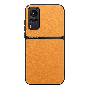 For vivo X60 Litchi Leather Magnetic Full Coverage Shockproof Phone Case(Yellow)