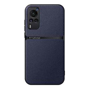 For vivo X60 Litchi Leather Magnetic Full Coverage Shockproof Phone Case(Navy Blue)