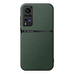 For vivo X60 Pro Litchi Leather Magnetic Full Coverage Shockproof Phone Case(Green)