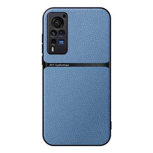 For vivo X60 Pro Litchi Leather Magnetic Full Coverage Shockproof Phone Case(Blue)