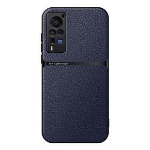 For vivo X60 Pro Litchi Leather Magnetic Full Coverage Shockproof Phone Case(Navy Blue)