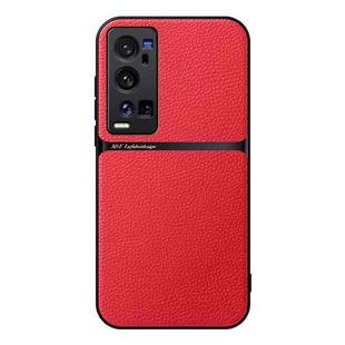 For vivo X60 Pro+ Litchi Leather Magnetic Full Coverage Shockproof Phone Case(Red)