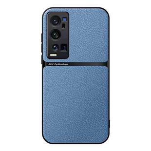 For vivo X60 Pro+ Litchi Leather Magnetic Full Coverage Shockproof Phone Case(Blue)