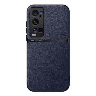 For vivo X60 Pro+ Litchi Leather Magnetic Full Coverage Shockproof Phone Case(Navy Blue)