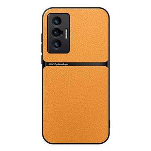 For vivo X70 Litchi Leather Magnetic Full Coverage Shockproof Phone Case(Yellow)