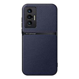 For vivo X70 Litchi Leather Magnetic Full Coverage Shockproof Phone Case(Navy Blue)