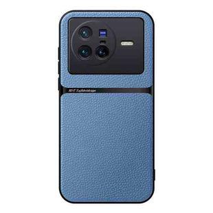 For vivo X80 Litchi Leather Magnetic Full Coverage Shockproof Phone Case(Blue)