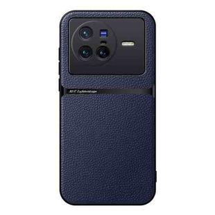 For vivo X80 Litchi Leather Magnetic Full Coverage Shockproof Phone Case(Navy Blue)