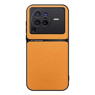 For vivo X80 Pro Litchi Leather Magnetic Full Coverage Shockproof Phone Case(Yellow)