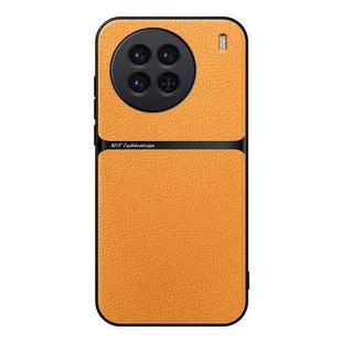 For vivo X90 Litchi Leather Magnetic Full Coverage Shockproof Phone Case(Yellow)