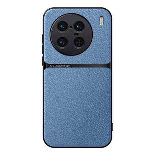 For vivo X90 Pro+ Litchi Leather Magnetic Full Coverage Shockproof Phone Case(Blue)