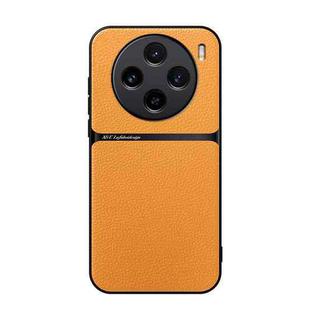 For vivo X100 Litchi Leather Magnetic Full Coverage Shockproof Phone Case(Yellow)