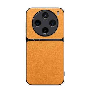 For vivo X100s Litchi Leather Magnetic Full Coverage Shockproof Phone Case(Yellow)