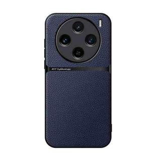 For vivo X100s Litchi Leather Magnetic Full Coverage Shockproof Phone Case(Navy Blue)