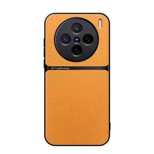 For vivo X200 Litchi Leather Magnetic Full Coverage Shockproof Phone Case(Yellow)
