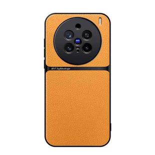 For vivo X200 Pro Litchi Leather Magnetic Full Coverage Shockproof Phone Case(Yellow)