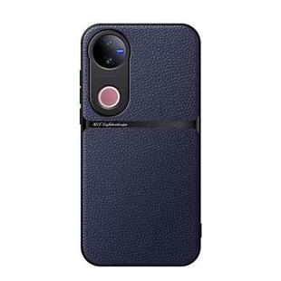 For vivo V50 Litchi Leather Magnetic Full Coverage Shockproof Phone Case(Navy Blue)