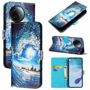 For Redmi K80 / K80 Pro Colored Drawing Pattern Plain Weave Leather Phone Case(Waves And Sun)