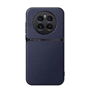 For Realme 12+ Litchi Leather Magnetic Full Coverage Shockproof Phone Case(Navy Blue)