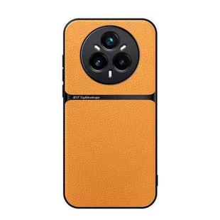 For Realme 14 Pro+ Litchi Leather Magnetic Full Coverage Shockproof Phone Case(Yellow)