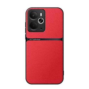 For Realme 14 Litchi Leather Magnetic Full Coverage Shockproof Phone Case(Red)