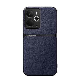 For Realme 14 Litchi Leather Magnetic Full Coverage Shockproof Phone Case(Navy Blue)