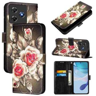 For Blackview Wave 8C Colored Drawing Pattern Plain Weave Leather Phone Case(Roses On Black)