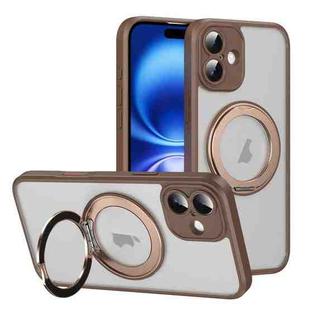 For iPhone 16 Translucent Frosted MagSafe Rotating Holder Phone Case with AI Button(Gold)