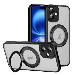 For iPhone 16 Plus Translucent Frosted MagSafe Rotating Holder Phone Case with AI Button(Black)