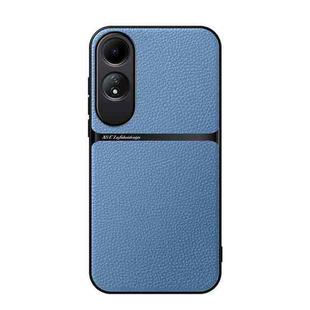 For OPPO A60 Litchi Leather Magnetic Full Coverage Shockproof Phone Case(Blue)