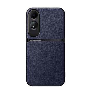 For OPPO A60 Litchi Leather Magnetic Full Coverage Shockproof Phone Case(Navy Blue)