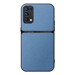 For OPPO Reno5 4G / 5G Litchi Leather Magnetic Full Coverage Shockproof Phone Case(Blue)