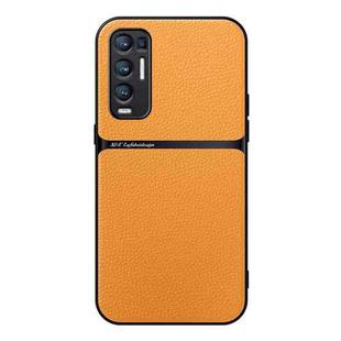 For OPPO Reno5 Pro+ Litchi Leather Magnetic Full Coverage Shockproof Phone Case(Yellow)