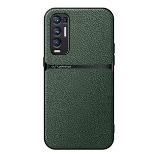 For OPPO Reno5 Pro+ Litchi Leather Magnetic Full Coverage Shockproof Phone Case(Green)