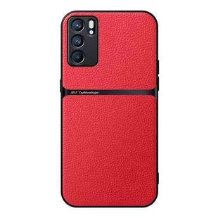 For OPPO Reno6 5G Litchi Leather Magnetic Full Coverage Shockproof Phone Case(Red)