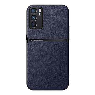 For OPPO Reno6 5G Litchi Leather Magnetic Full Coverage Shockproof Phone Case(Navy Blue)