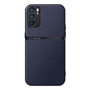 For OPPO Reno6 Pro 5G Litchi Leather Magnetic Full Coverage Shockproof Phone Case(Navy Blue)