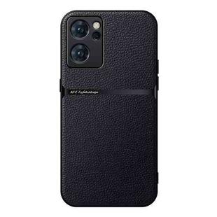 For OPPO Reno7 5G Litchi Leather Magnetic Full Coverage Shockproof Phone Case(Black)