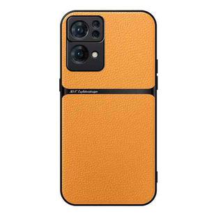 For OPPO Reno7 Pro 5G Litchi Leather Magnetic Full Coverage Shockproof Phone Case(Yellow)