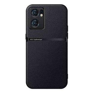 For OPPO Reno7 SE 5G Litchi Leather Magnetic Full Coverage Shockproof Phone Case(Black)