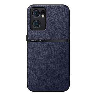 For OPPO Reno7 SE 5G Litchi Leather Magnetic Full Coverage Shockproof Phone Case(Navy Blue)