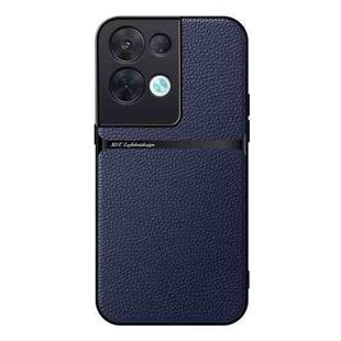 For OPPO Reno8 Pro Litchi Leather Magnetic Full Coverage Shockproof Phone Case(Navy Blue)