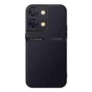 For OPPO Reno9 Pro+ Litchi Leather Magnetic Full Coverage Shockproof Phone Case(Black)