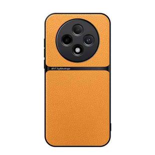 For OPPO Reno12 F 5G Litchi Leather Magnetic Full Coverage Shockproof Phone Case(Yellow)