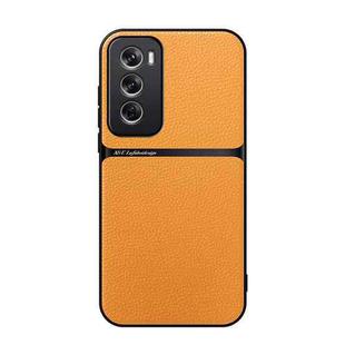 For OPPO Reno12 Global Litchi Leather Magnetic Full Coverage Shockproof Phone Case(Yellow)
