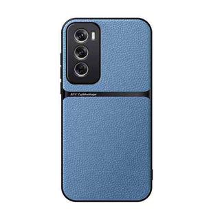 For OPPO Reno12 Global Litchi Leather Magnetic Full Coverage Shockproof Phone Case(Blue)