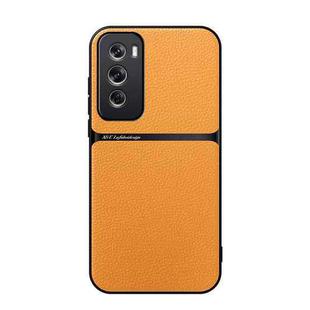 For OPPO Reno12 Pro Global Litchi Leather Magnetic Full Coverage Shockproof Phone Case(Yellow)