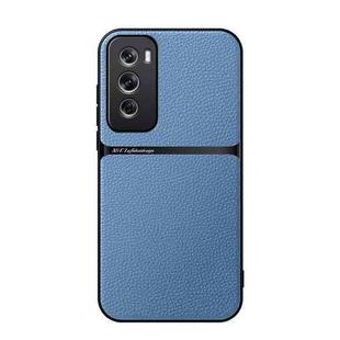 For OPPO Reno12 Pro Global Litchi Leather Magnetic Full Coverage Shockproof Phone Case(Blue)